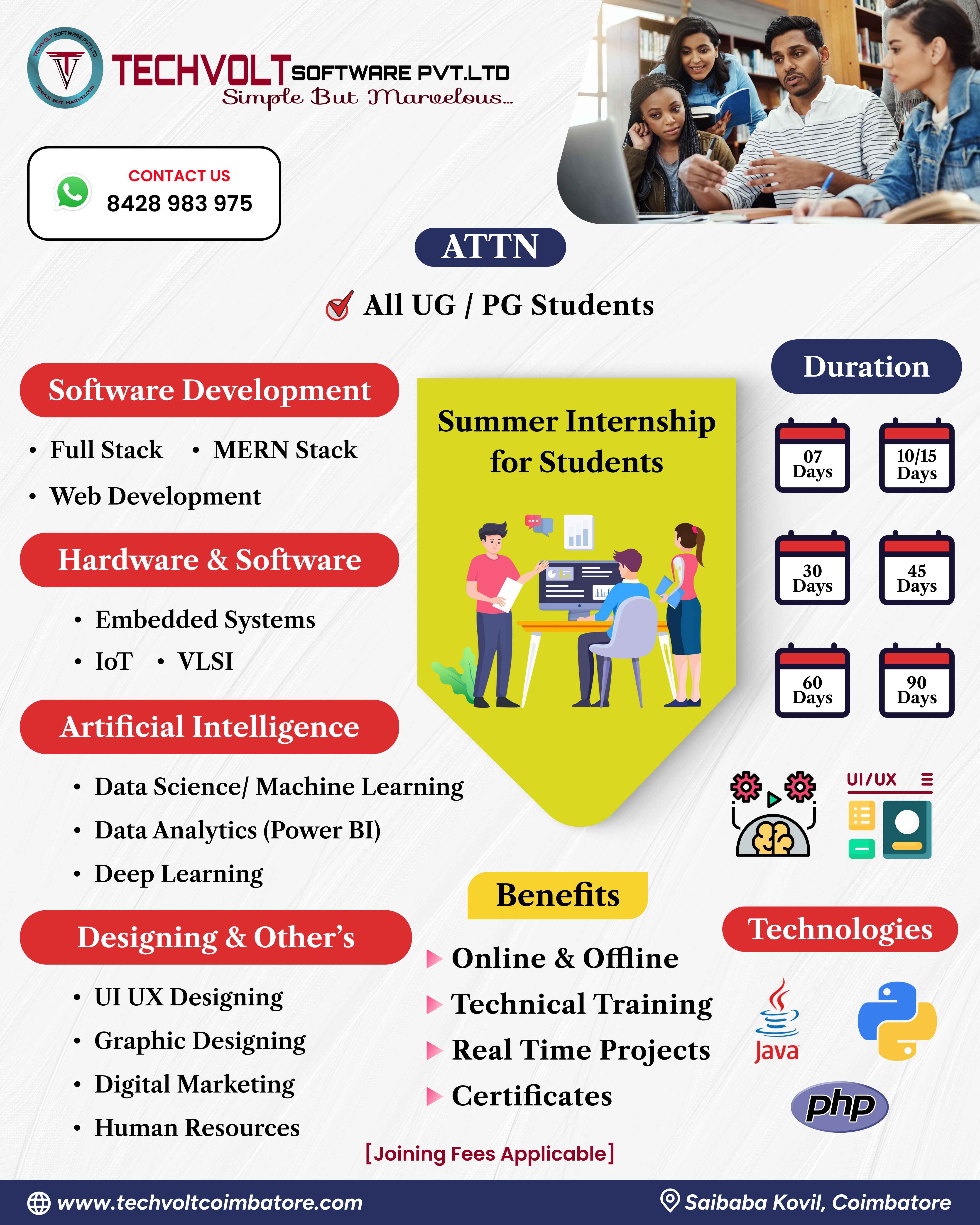 UI/UX Designing|Students Internship|Machine learning|summer_intern_inplant_training-Saibaba Colony